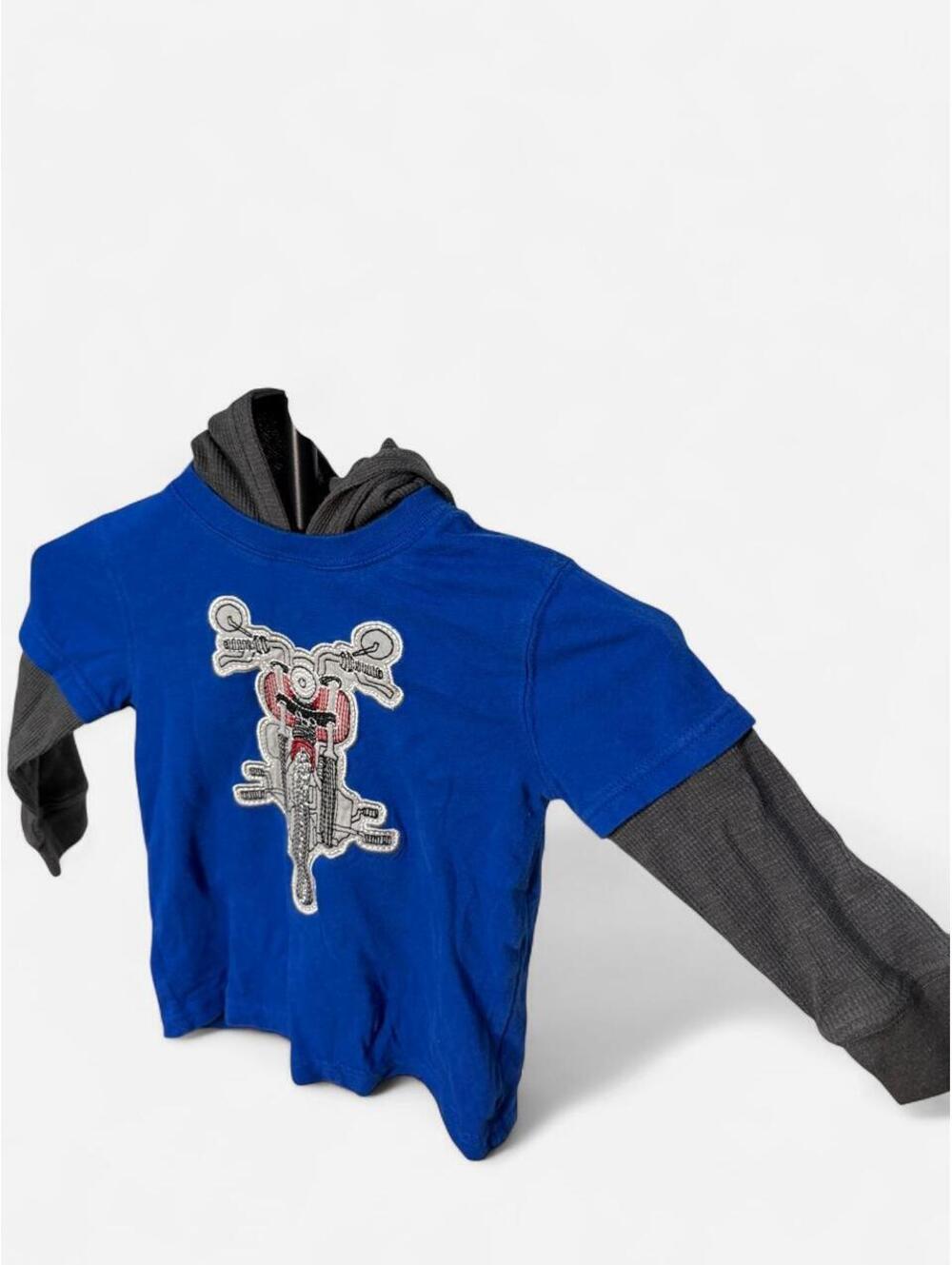 Garanimals Toddler 3T Layered Hoodie Blue Grey Motorcycle Shirt - Picture 4 of 8